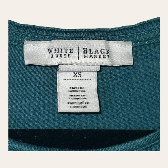0886. WHITE HOUSE BLACK MARKET BLOUSE SLEEVELESS TEAL AND‎ BLACK IN COLOR - Picture 5 of 8
